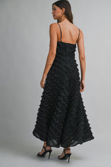 MERRICK RUFFLE DETAIL FIT AND FLARE MIDI DRESS
