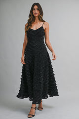 MERRICK RUFFLE DETAIL FIT AND FLARE MIDI DRESS