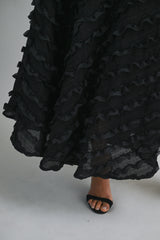 MERRICK RUFFLE DETAIL FIT AND FLARE MIDI DRESS