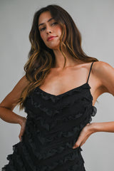 MERRICK RUFFLE DETAIL FIT AND FLARE MIDI DRESS