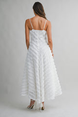 MERRICK RUFFLE DETAIL FIT AND FLARE MIDI DRESS