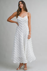 MERRICK RUFFLE DETAIL FIT AND FLARE MIDI DRESS