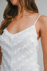 MERRICK RUFFLE DETAIL FIT AND FLARE MIDI DRESS