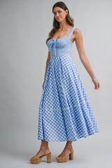 HELENA GINGHAM COMBO SLEEVELESS MIDI DRESS