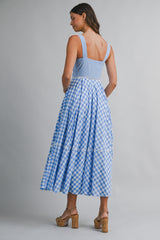 HELENA GINGHAM COMBO SLEEVELESS MIDI DRESS