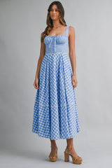 HELENA GINGHAM COMBO SLEEVELESS MIDI DRESS