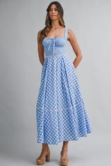 HELENA GINGHAM COMBO SLEEVELESS MIDI DRESS