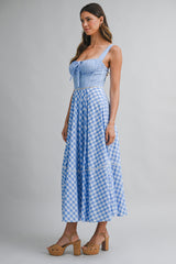 HELENA GINGHAM COMBO SLEEVELESS MIDI DRESS