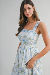KYLEIGH FLORAL PRINTED EMBROIDERED BAND MIDI DRESS
