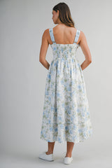 KYLEIGH FLORAL PRINTED EMBROIDERED BAND MIDI DRESS