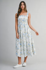 KYLEIGH FLORAL PRINTED EMBROIDERED BAND MIDI DRESS