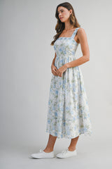 KYLEIGH FLORAL PRINTED EMBROIDERED BAND MIDI DRESS