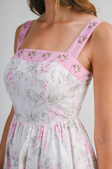 KYLEIGH FLORAL PRINTED EMBROIDERED BAND MIDI DRESS
