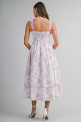 KYLEIGH FLORAL PRINTED EMBROIDERED BAND MIDI DRESS