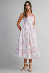 KYLEIGH FLORAL PRINTED EMBROIDERED BAND MIDI DRESS