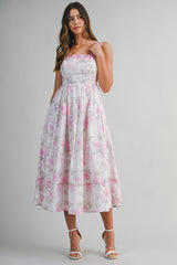 KYLEIGH FLORAL PRINTED EMBROIDERED BAND MIDI DRESS