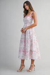 KYLEIGH FLORAL PRINTED EMBROIDERED BAND MIDI DRESS