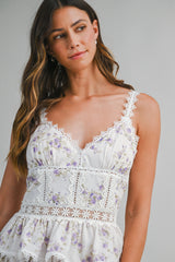 LYNDIS FLORAL PRINTED LACE DETAIL MINI DRESS