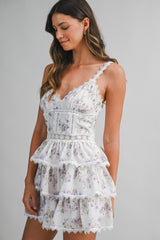 LYNDIS FLORAL PRINTED LACE DETAIL MINI DRESS