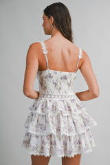 LYNDIS FLORAL PRINTED LACE DETAIL MINI DRESS