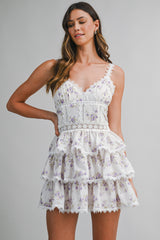 LYNDIS FLORAL PRINTED LACE DETAIL MINI DRESS