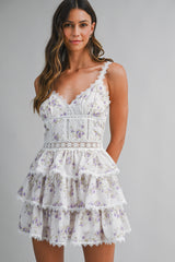 LYNDIS FLORAL PRINTED LACE DETAIL MINI DRESS