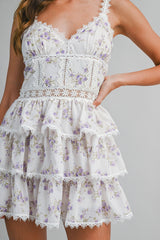 LYNDIS FLORAL PRINTED LACE DETAIL MINI DRESS