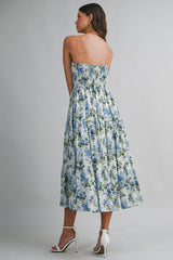 SAWYER FLORAL PRINTED STRAPLESS MIDI DRESS