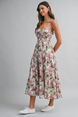 SAWYER FLORAL PRINTED STRAPLESS MIDI DRESS