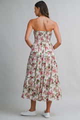 SAWYER FLORAL PRINTED STRAPLESS MIDI DRESS