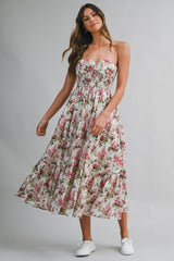 SAWYER FLORAL PRINTED STRAPLESS MIDI DRESS