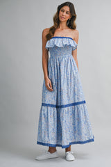 OREN PRINTED RUFFLED MIDI DRESS
