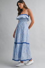 OREN PRINTED RUFFLED MIDI DRESS