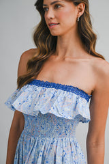 OREN PRINTED RUFFLED MIDI DRESS