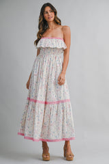 OREN PRINTED RUFFLED MIDI DRESS