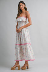 OREN PRINTED RUFFLED MIDI DRESS
