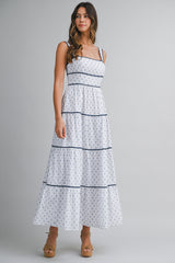 GISELLE CONTRAST PIPING TIERED MAXI  DRESS