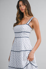 GISELLE CONTRAST PIPING TIERED MAXI  DRESS