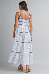 GISELLE CONTRAST PIPING TIERED MAXI  DRESS