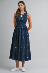XANDER FLORAL EMBROIDERY MIDI DRESS