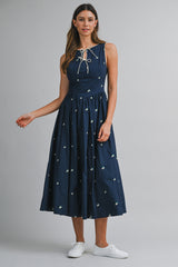 XANDER FLORAL EMBROIDERY MIDI DRESS