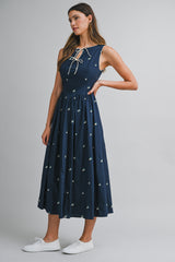 XANDER FLORAL EMBROIDERY MIDI DRESS