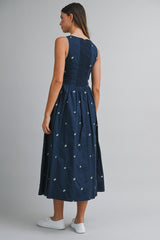 XANDER FLORAL EMBROIDERY MIDI DRESS