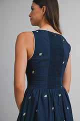 XANDER FLORAL EMBROIDERY MIDI DRESS