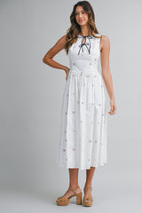 XANDER FLORAL EMBROIDERY MIDI DRESS