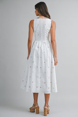 XANDER FLORAL EMBROIDERY MIDI DRESS