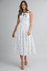 XANDER FLORAL EMBROIDERY MIDI DRESS