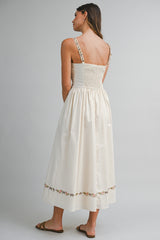 THORNE EMBROIDERED STRIPE MIDI DRESS