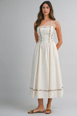 THORNE EMBROIDERED STRIPE MIDI DRESS