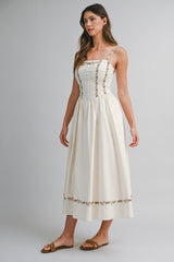 THORNE EMBROIDERED STRIPE MIDI DRESS